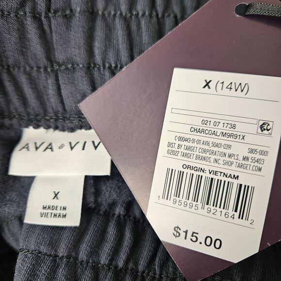 Ava & Viv Womens Charcoal Elastic Waist Shorts 1X- 14 Side Pockets Casual Comfy - Picture 7 of 8